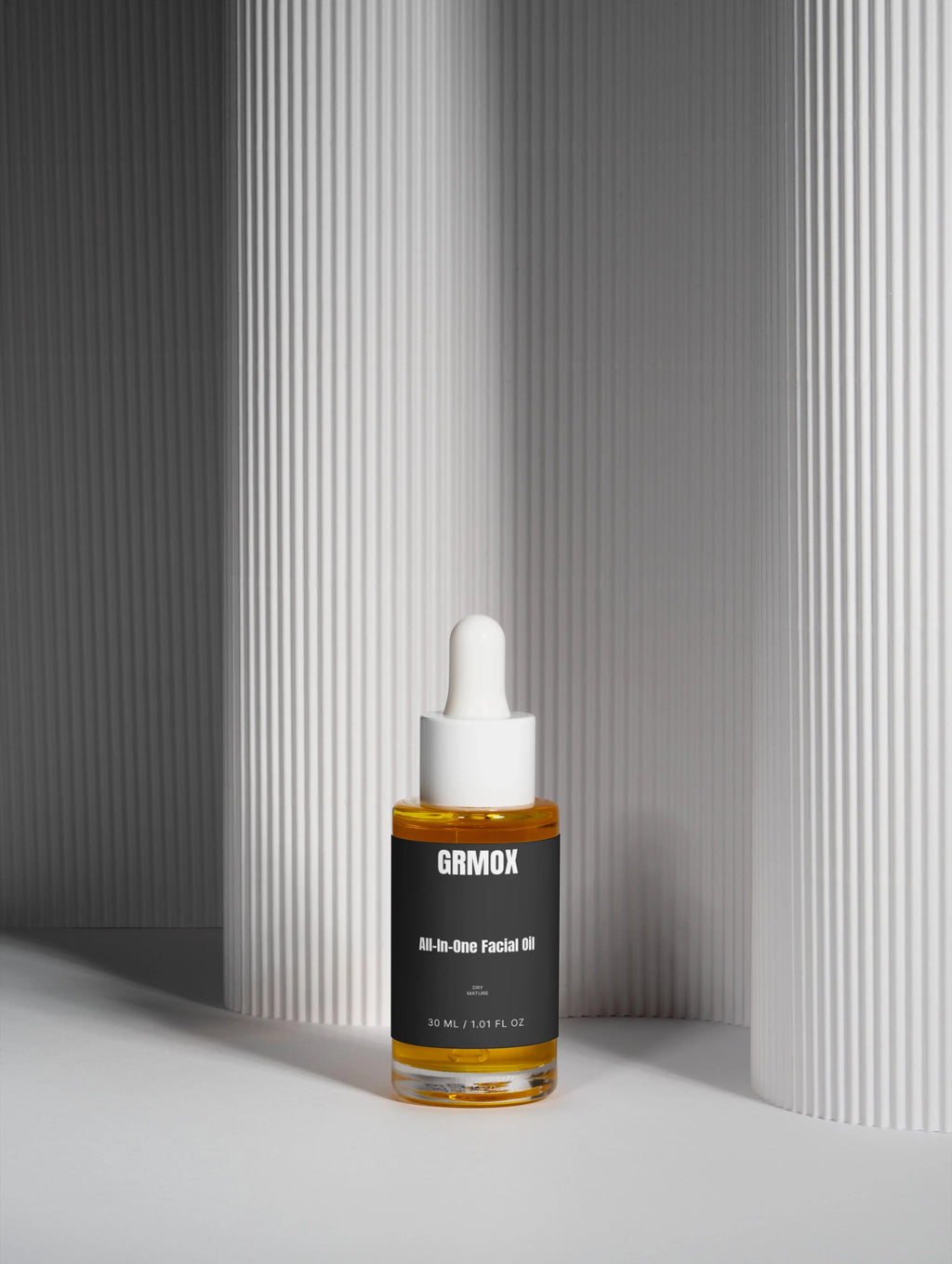 GRMOX All-In-One Facial Oil for dry mature skin, 30ml bottle with dropper, minimalist design