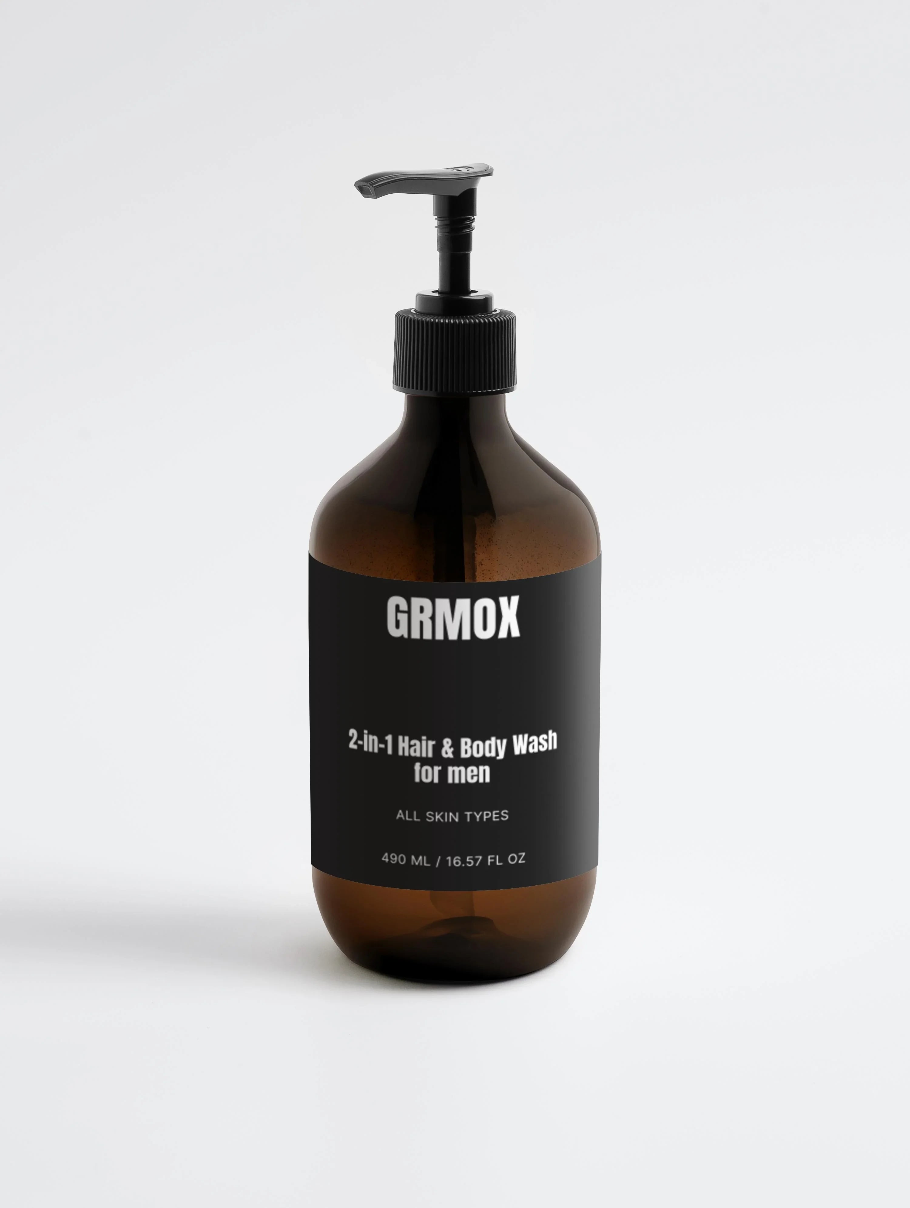 GRMOX 2-in-1 Hair & Body Wash for men, all skin types, 490ml pump bottle