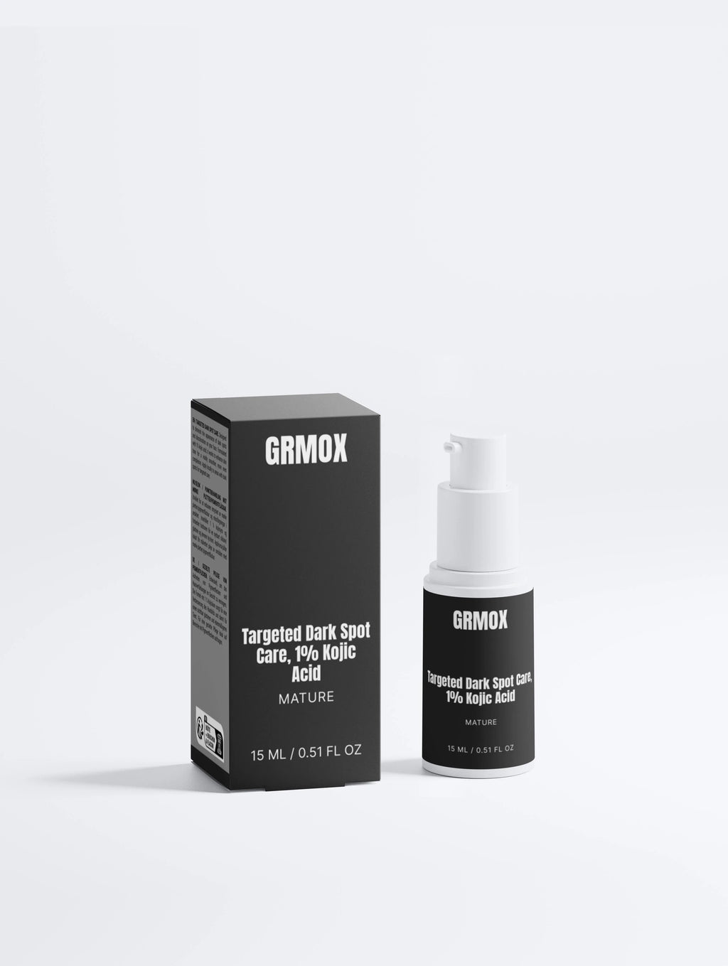 GRMOX Targeted Dark Spot Care with 1% Kojic Acid, 15ml bottle and box, mature skin treatment