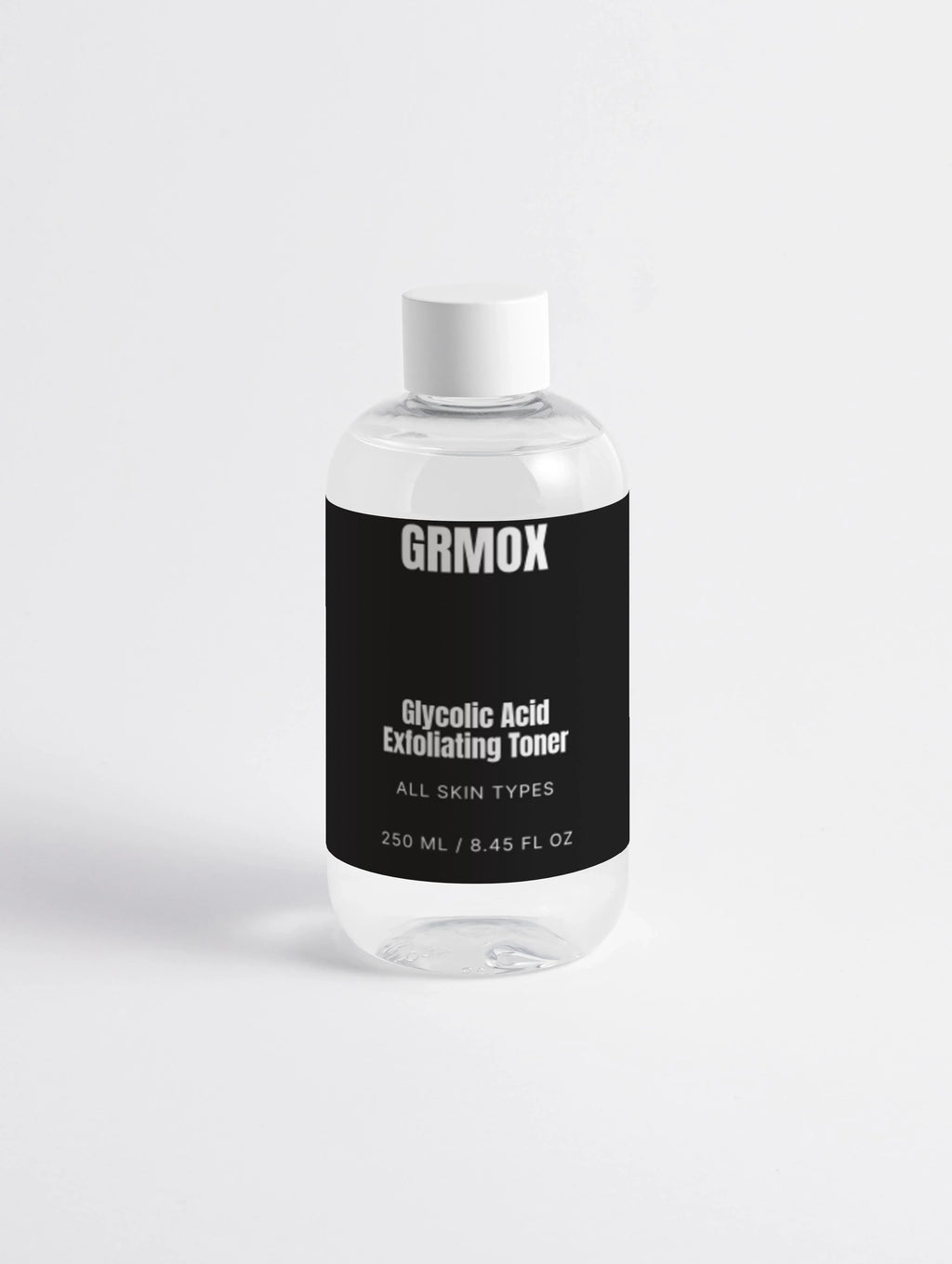 GRMOX Glycolic Acid Exfoliating Toner for all skin types, 250ml bottle with black label and white cap