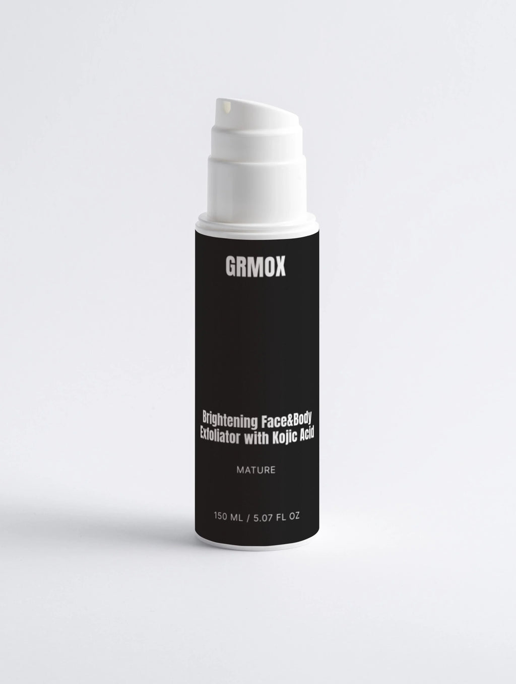 Brightening face and body exfoliator with kojic acid in black bottle, 150ml