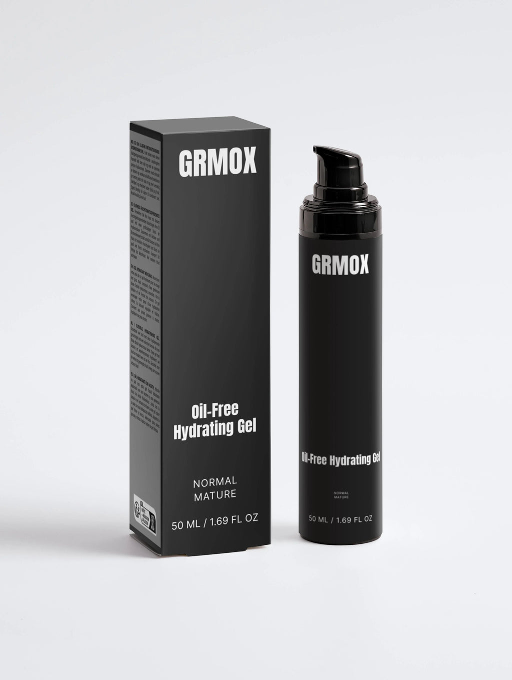GRMOX Oil-Free Hydrating Gel for Normal Mature Skin, 50ml black bottle and box