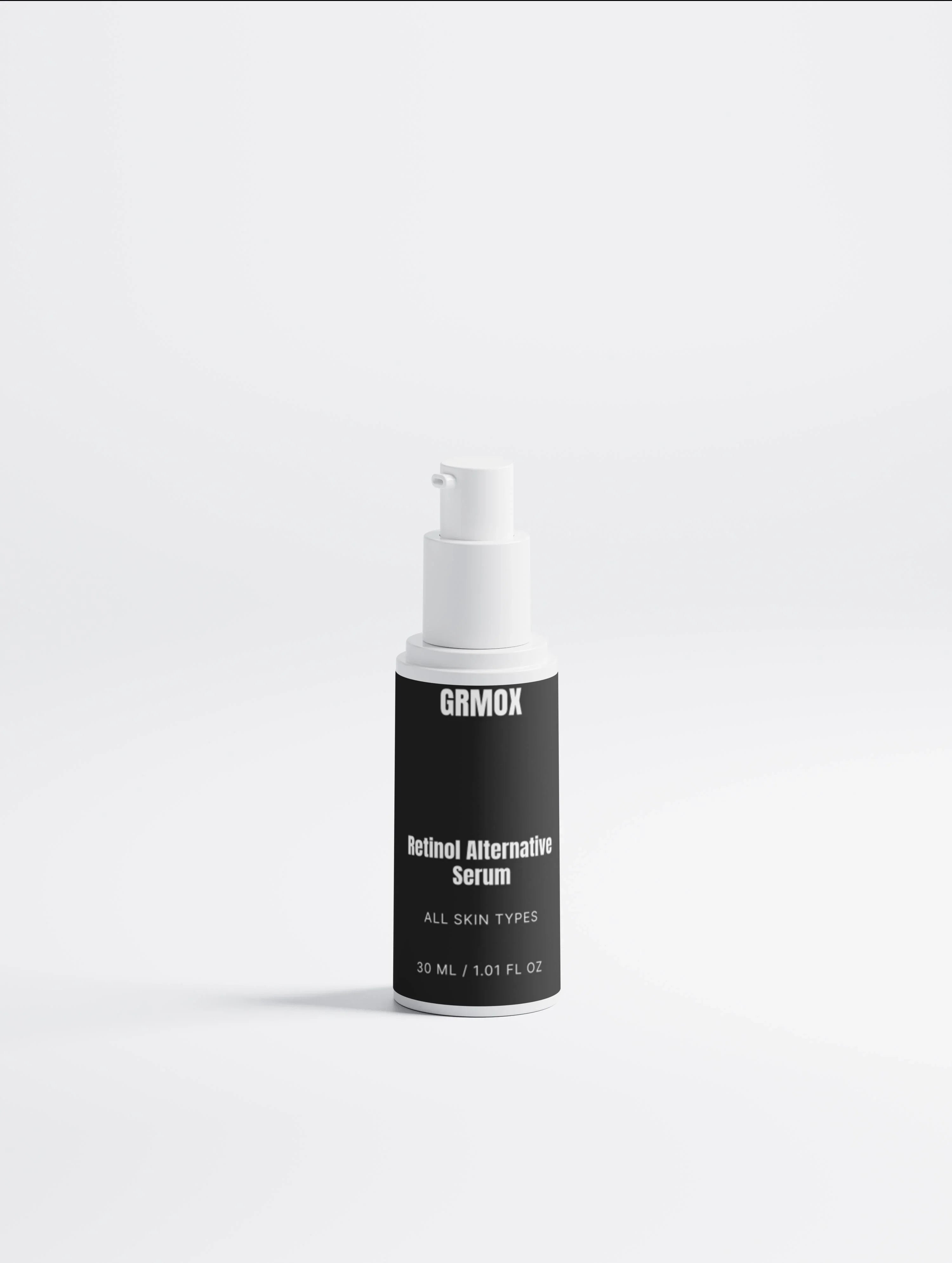 GRMOX Retinol Alternative Serum for all skin types, 30ml bottle with white pump on white background