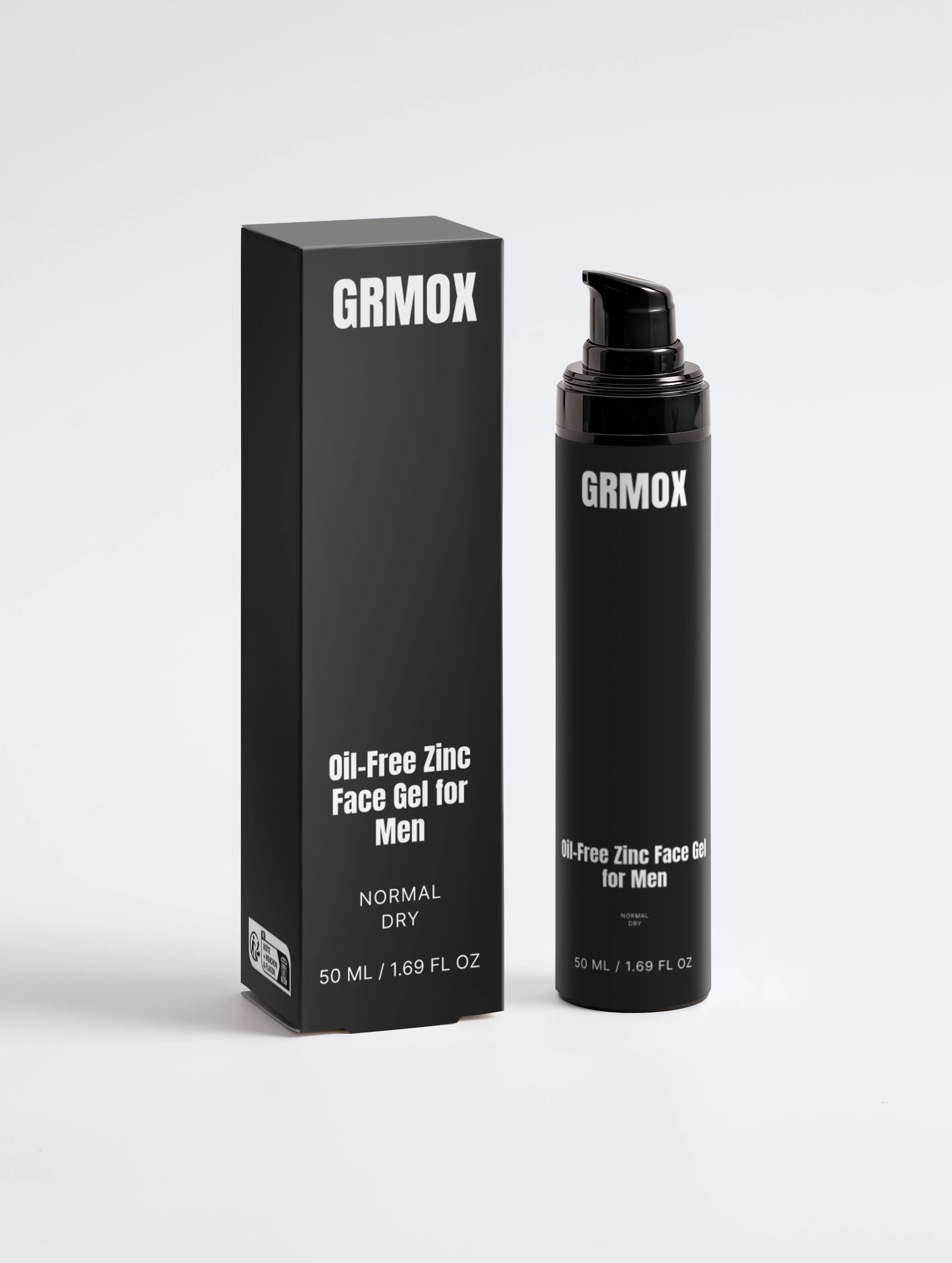 Oil-Free Zinc Face Gel for Men, 50ml, normal to dry skin, black bottle and box