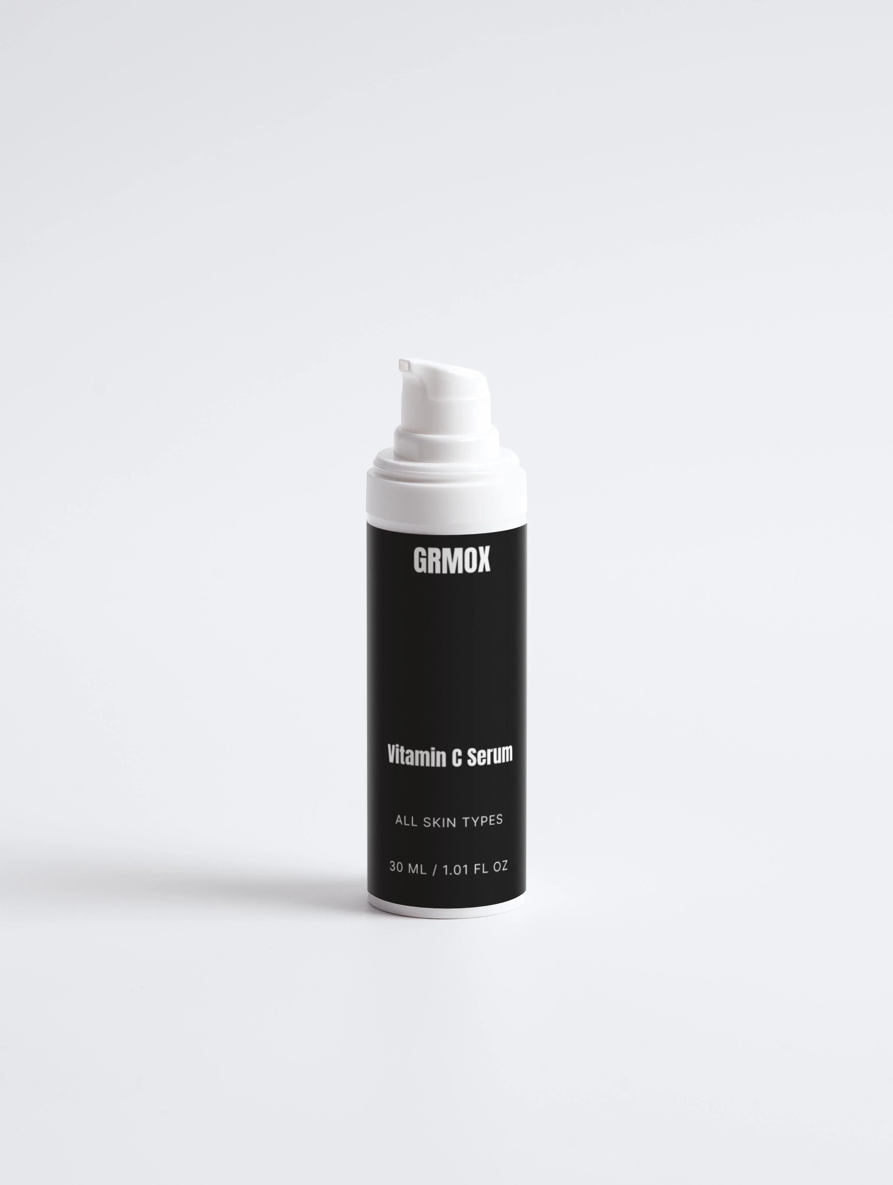 GRMOX Vitamin C Serum for all skin types, 30ml bottle with white pump on clean background