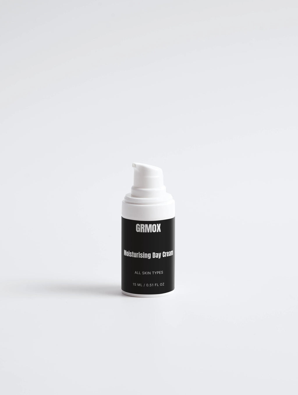 GRMOX Moisturising Day Cream for all skin types, 15ml pump bottle on white background