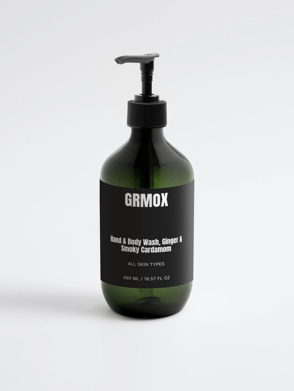 GRMOX Hand & Body Wash, Ginger & Smoky Cardamom, 490ml, for all skin types, black pump bottle