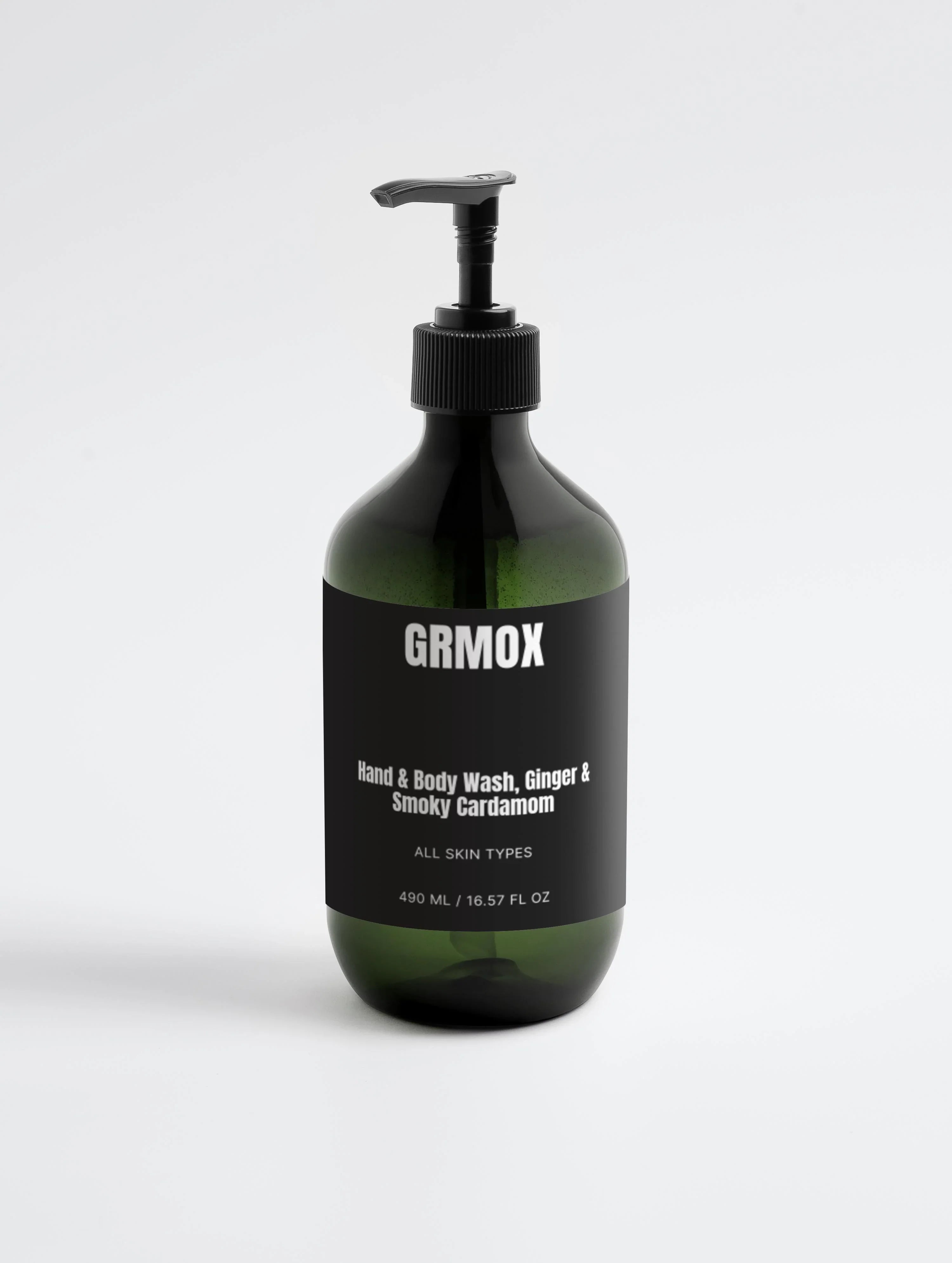 GRMOX Hand & Body Wash, Ginger & Smoky Cardamom, 490ml, for all skin types, black pump bottle
