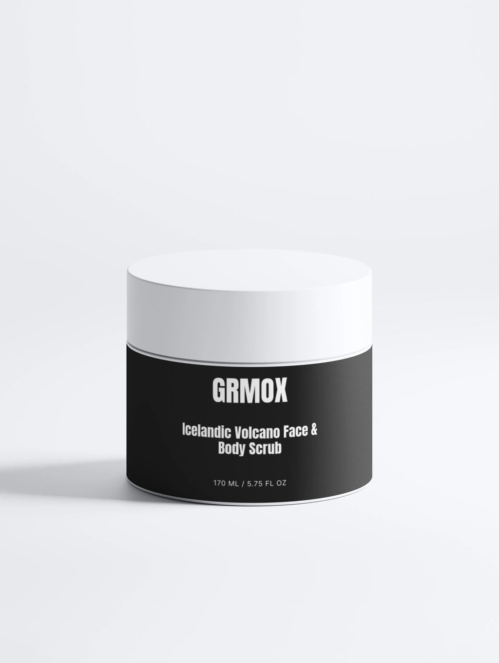 GRMOX Icelandic Volcano Face & Body Scrub in sleek black jar, 170ml, for exfoliating skincare routine