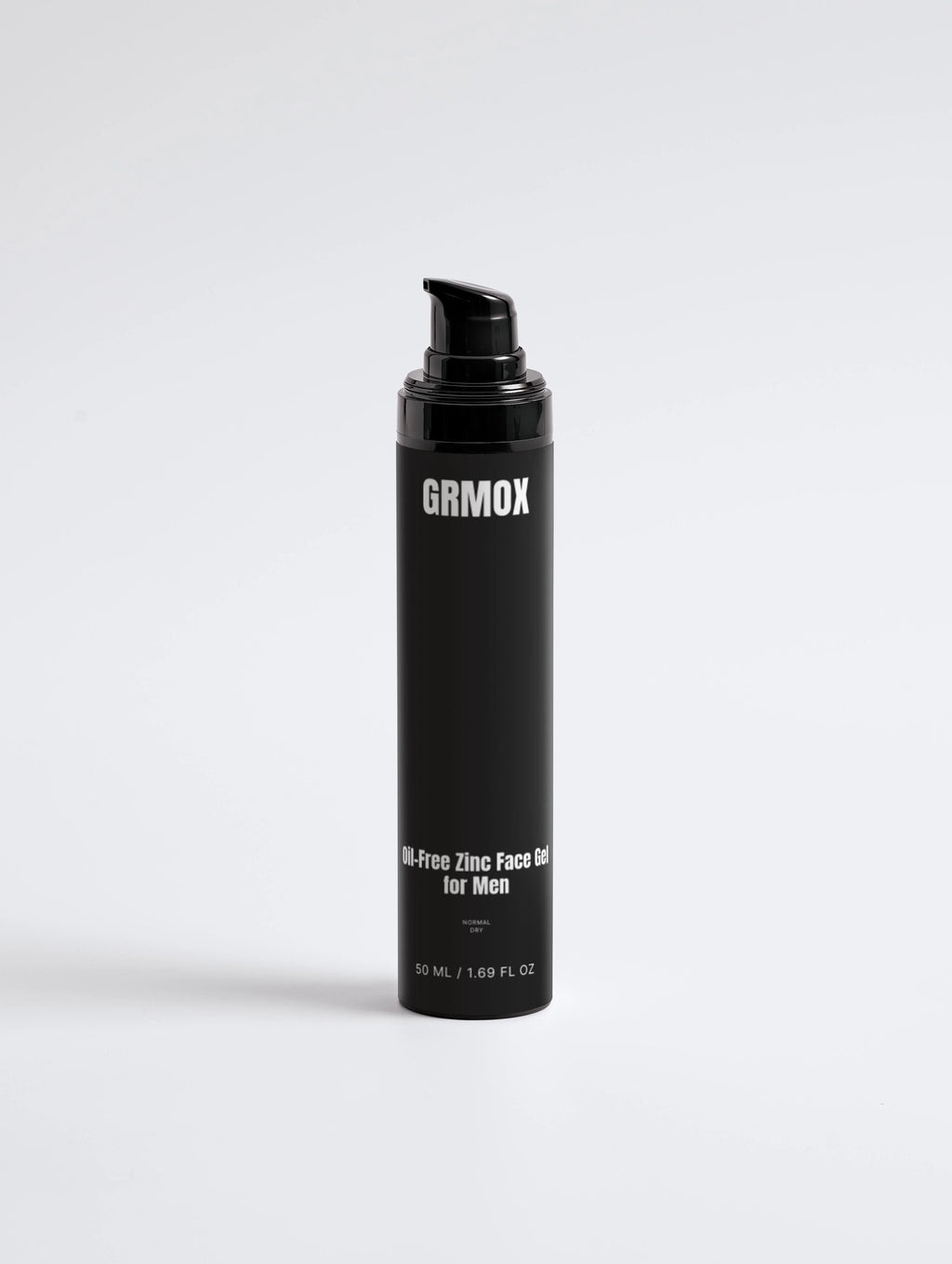 GRMOX Oil-Free Zinc Face Gel for Men, 50ml, for normal to dry skin, black pump bottle