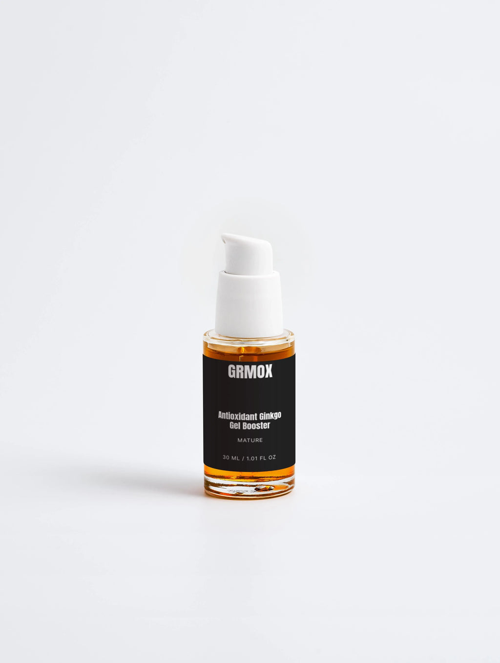 GRMOX Antioxidant Ginkgo Gel Booster for mature skin, 30ml bottle with white pump on white background