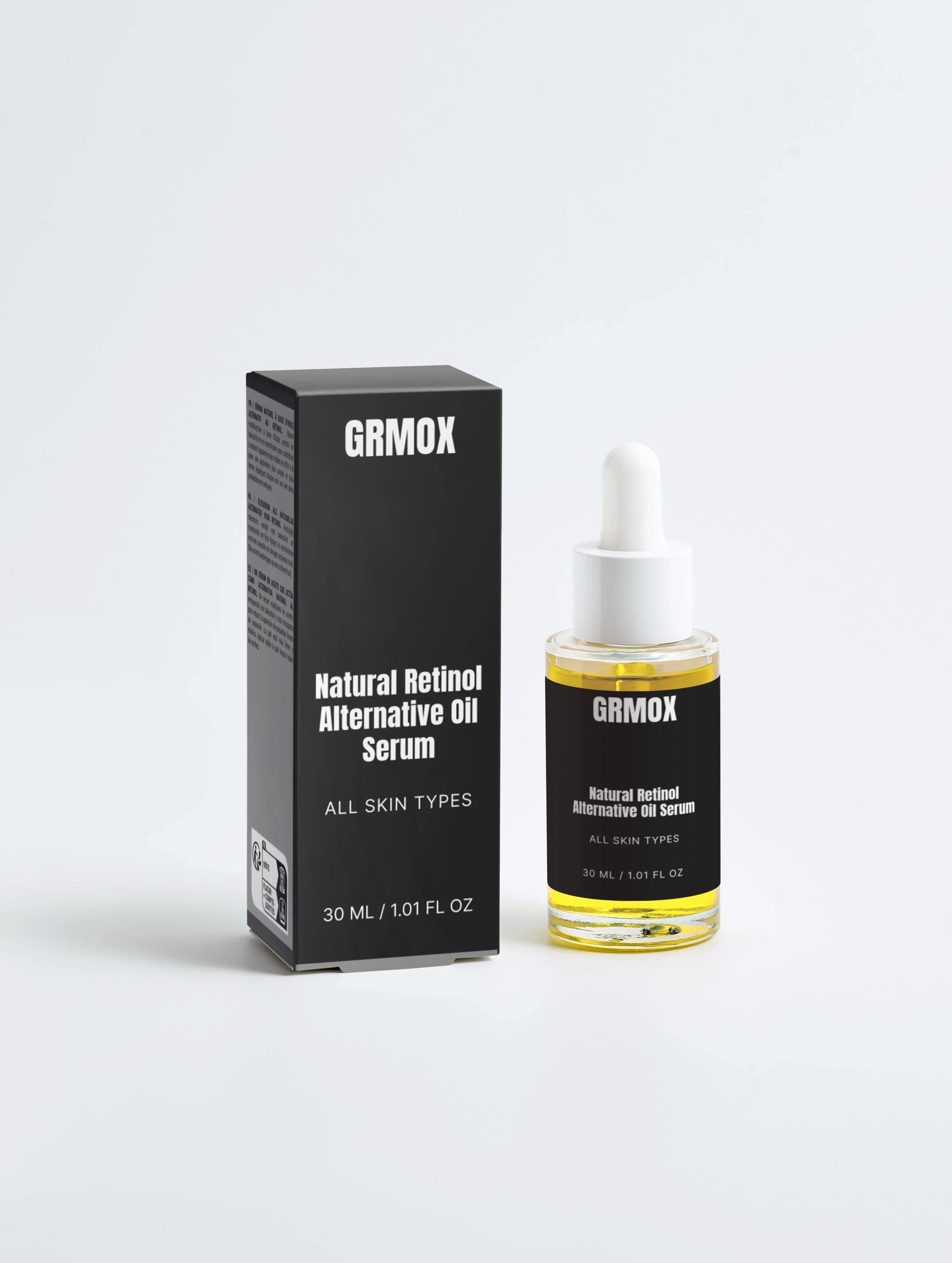 Natural Retinol Alternative Oil Serum for all skin types, 30ml bottle with dropper and packaging