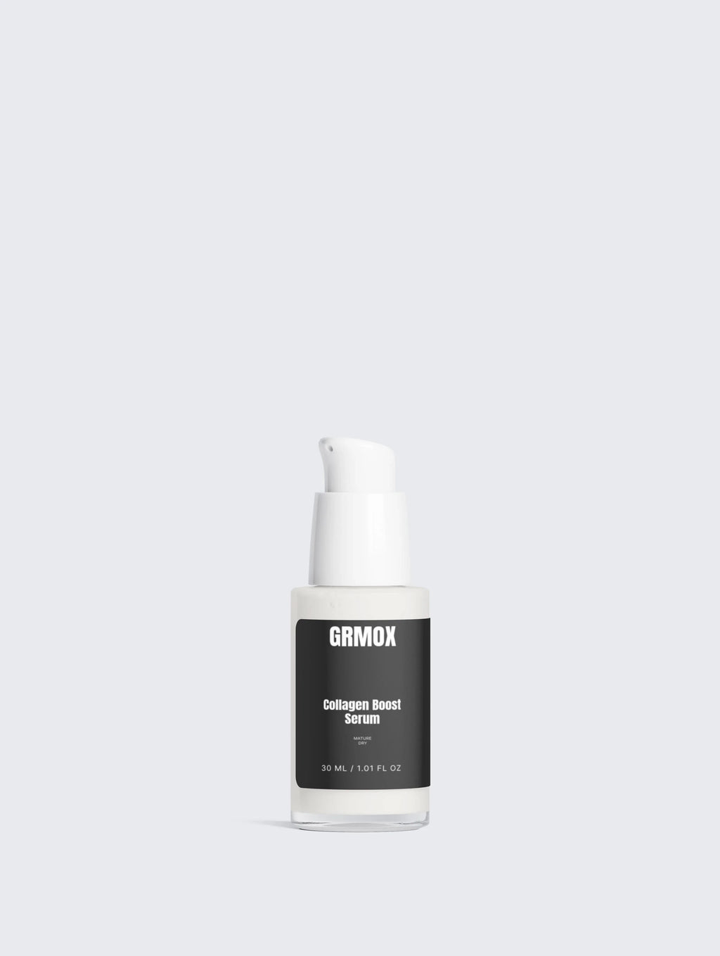 GRMOX Collagen Boost Serum for mature dry skin, 30ml facial treatment in sleek white bottle