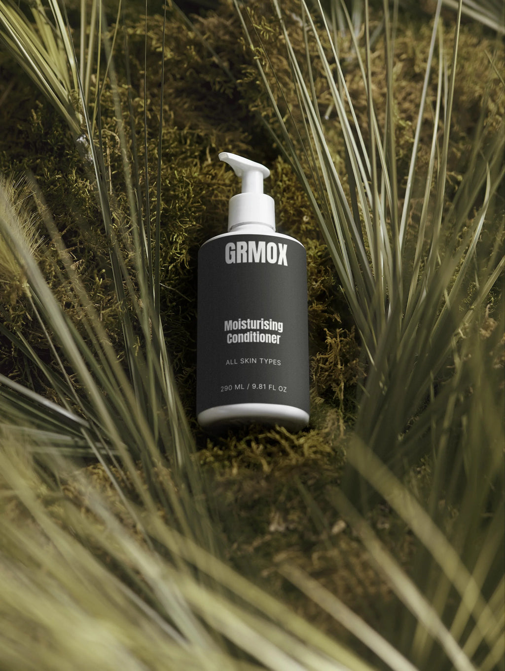 GRMOX Moisturising Conditioner for all skin types, 290ml, nestled in moss with grass accents