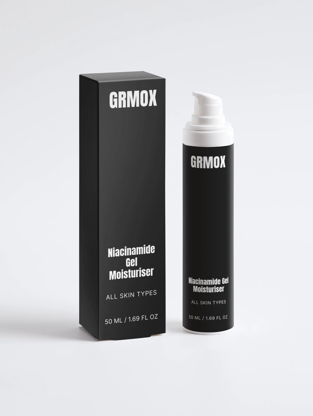 GRMOX Niacinamide Gel Moisturiser for all skin types, 50ml bottle with packaging