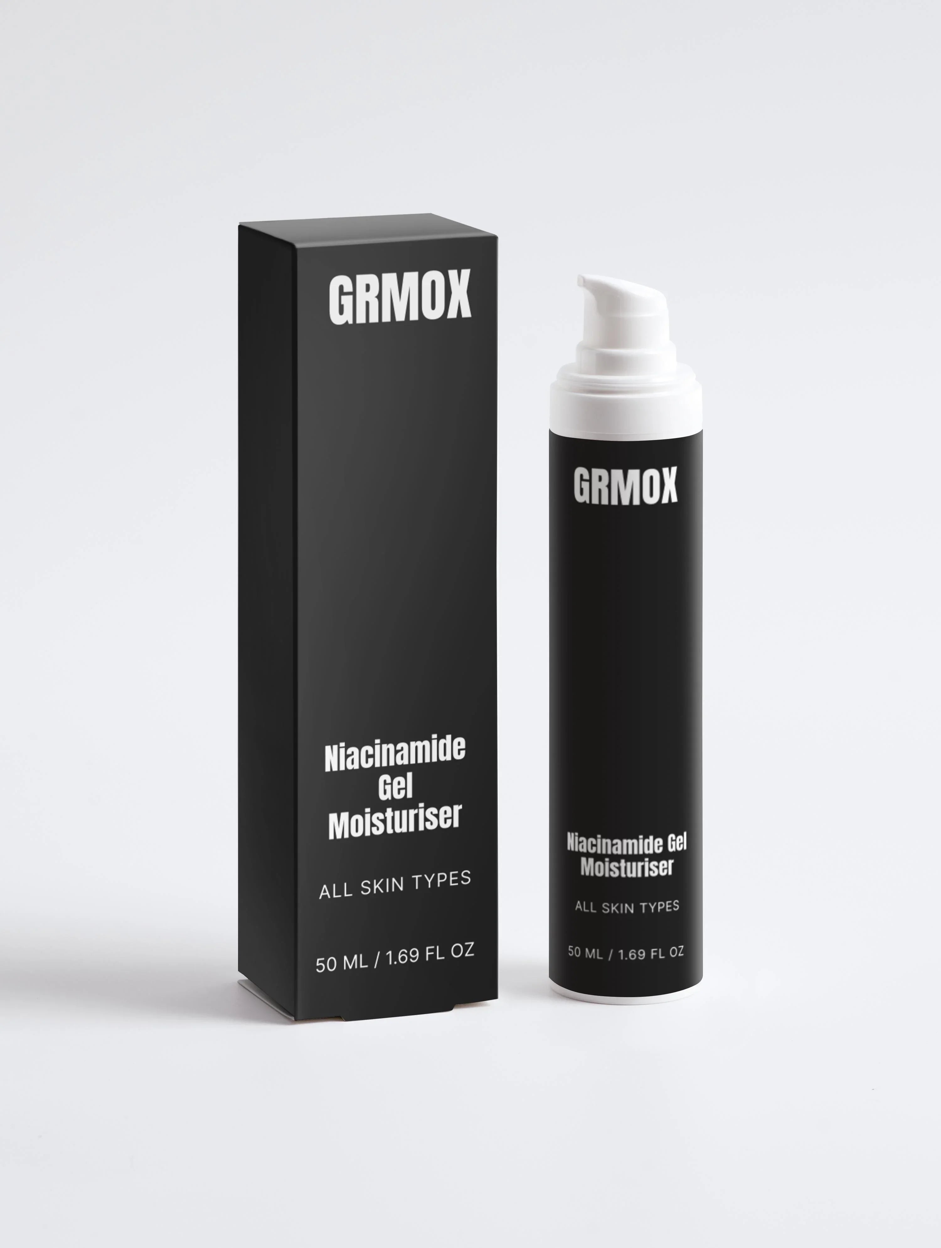 GRMOX Niacinamide Gel Moisturiser for all skin types, 50ml bottle with packaging